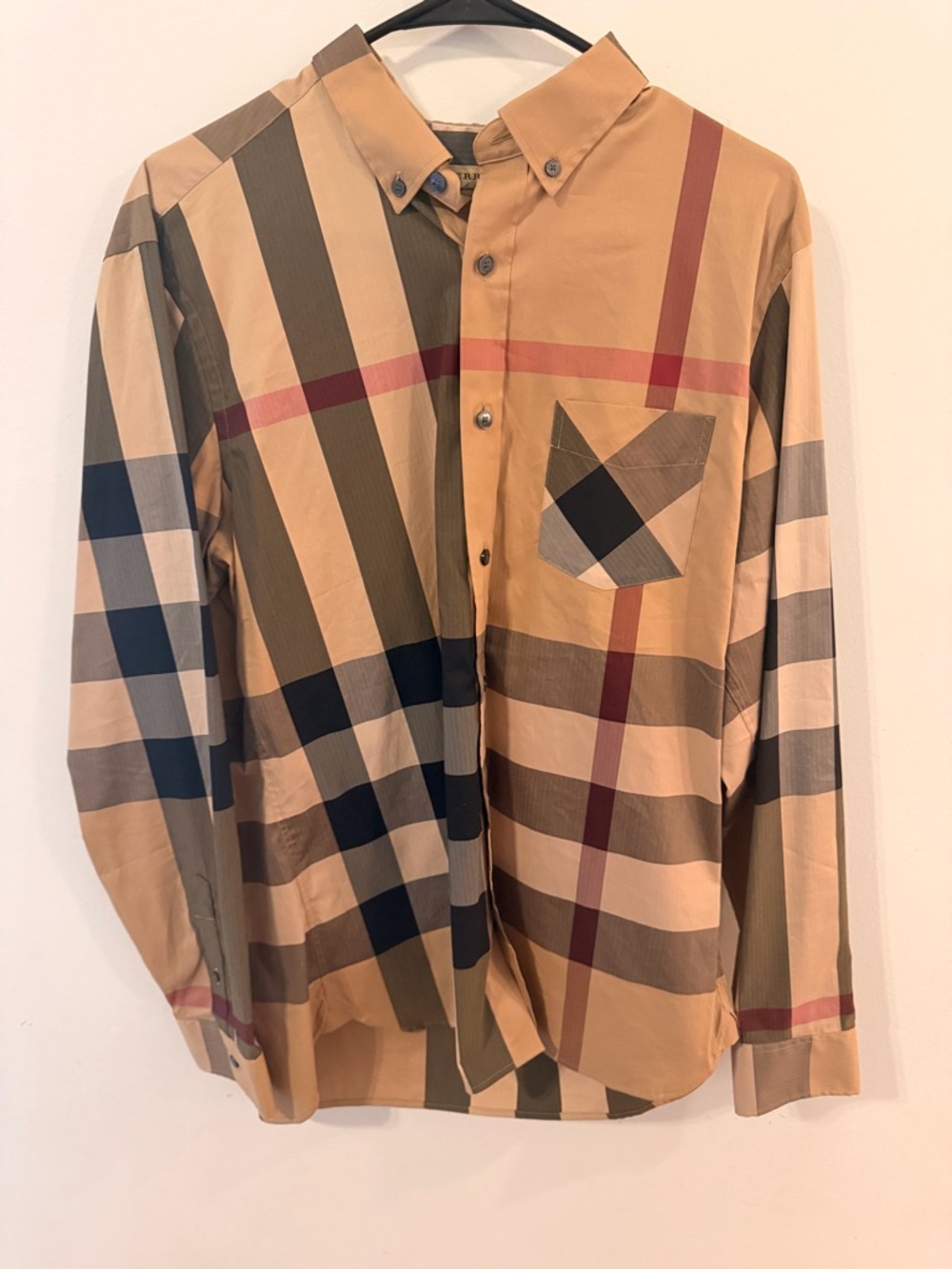 Mens Burberry plaid button up shirt